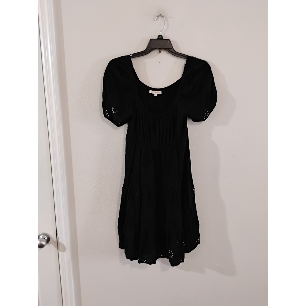 Rewind Black Eyelet Short Sleeve Smocked Mini Dress Large